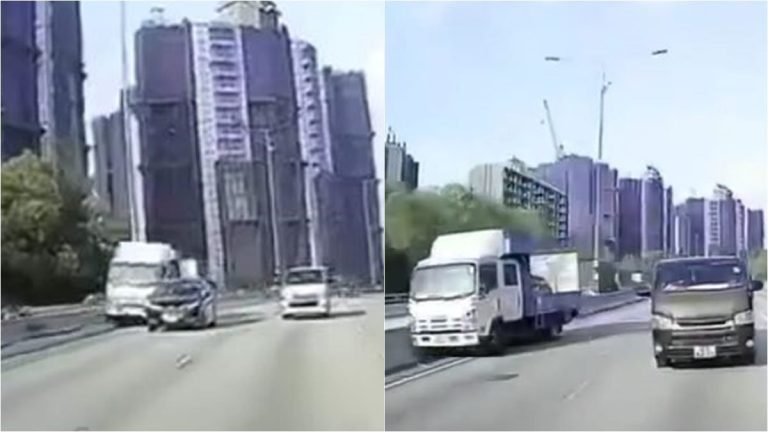 屯門公路貨車「舞龍」碰碰車，Z型橫越3線行駛釀2傷